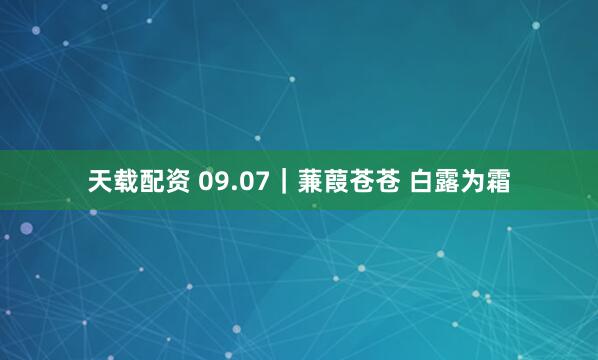 天载配资 09.07｜蒹葭苍苍 白露为霜
