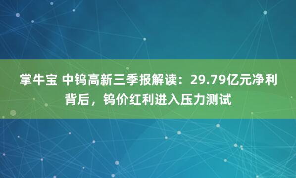 掌牛宝 中钨高新三季报解读：29.79亿元净利背后，钨价红利进入压力测试